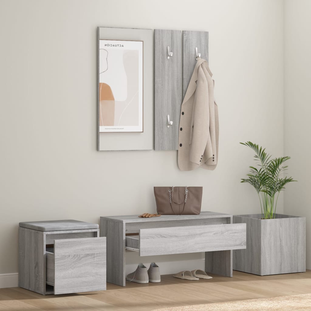 Garderobe set bewerkt hout grijs sonoma eikenkleurig is nu te koop bij PeponiXL, paradijselijk wonen!