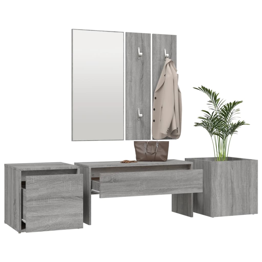 Garderobe set bewerkt hout grijs sonoma eikenkleurig is nu te koop bij PeponiXL, paradijselijk wonen!