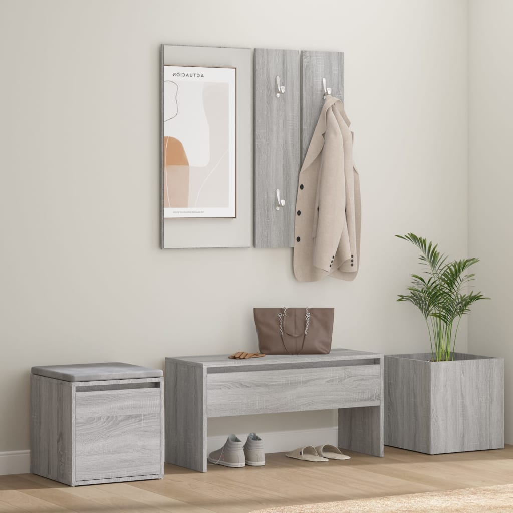 Garderobe set bewerkt hout grijs sonoma eikenkleurig is nu te koop bij PeponiXL, paradijselijk wonen!