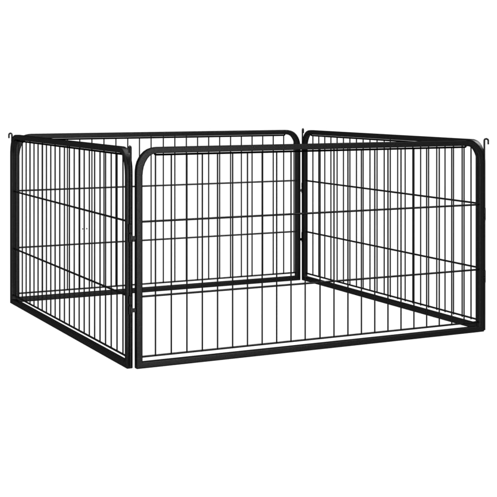 Hondenkennel 4 panelen 100x50 cm gepoedercoat staal zwart is nu te koop bij PeponiXL, paradijselijk wonen!
