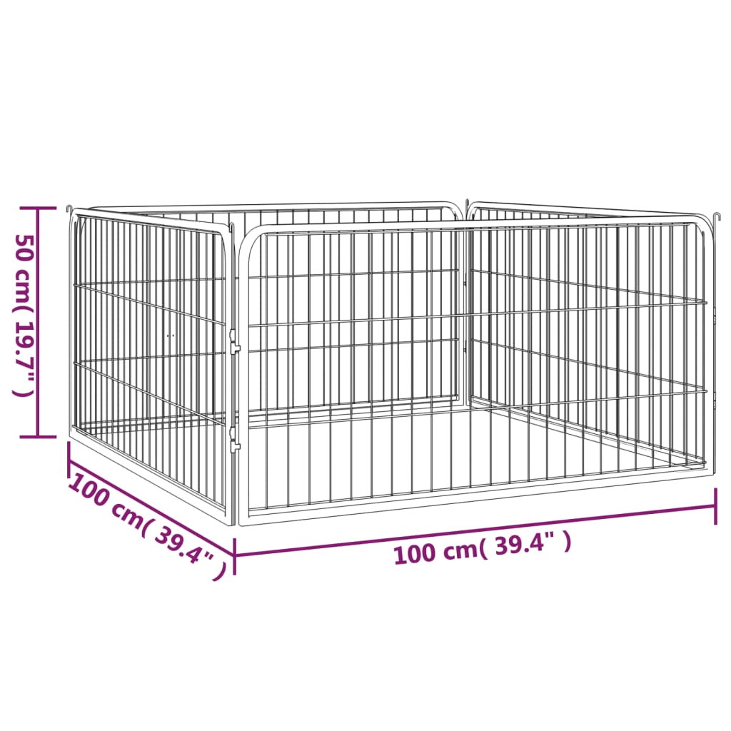 Hondenkennel 4 panelen 100x50 cm gepoedercoat staal zwart is nu te koop bij PeponiXL, paradijselijk wonen!