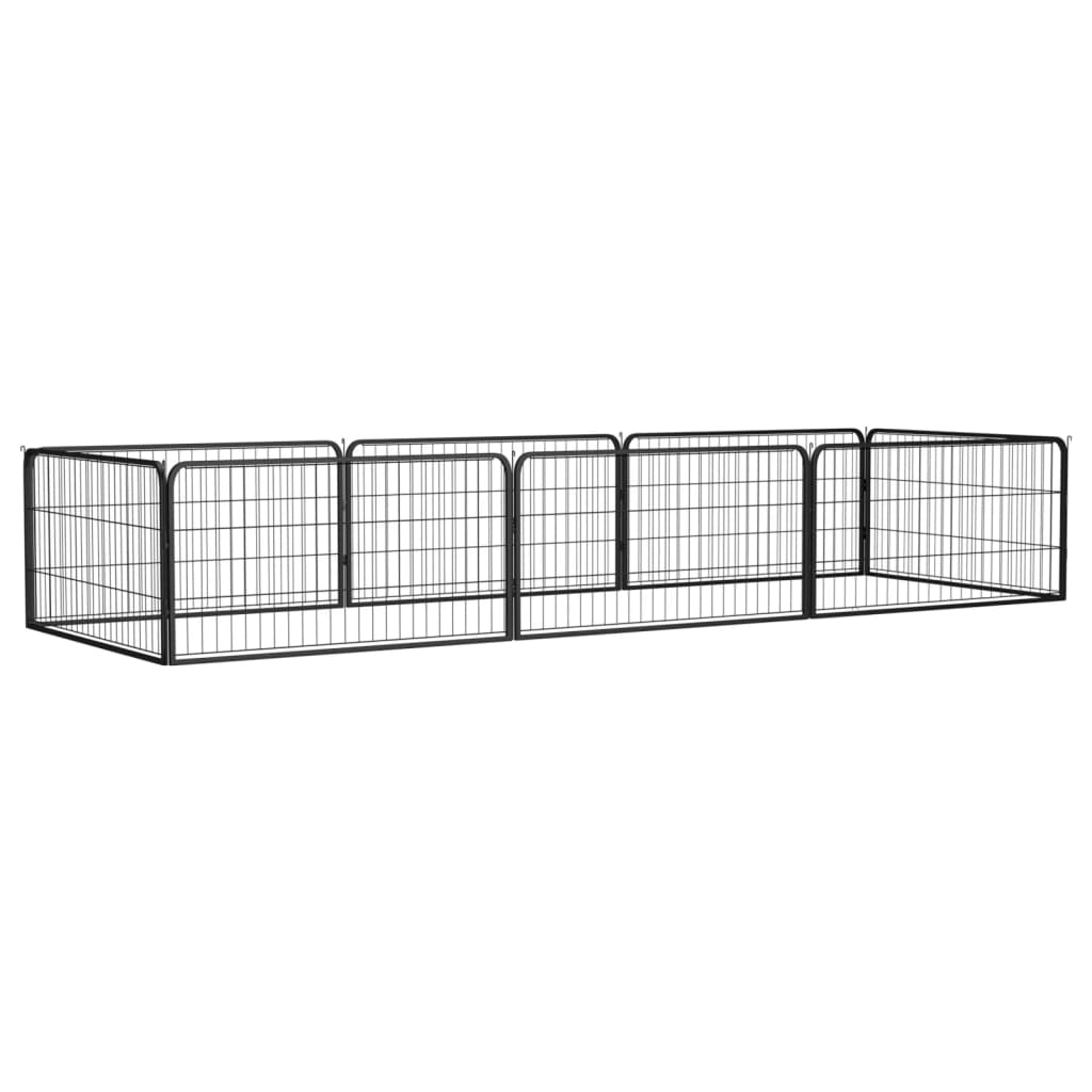 Hondenkennel 8 panelen 100x50 cm gepoedercoat staal zwart is nu te koop bij PeponiXL, paradijselijk wonen!