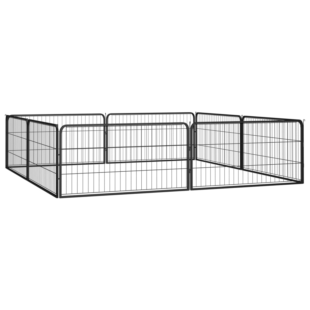Hondenkennel 8 panelen 100x50 cm gepoedercoat staal zwart is nu te koop bij PeponiXL, paradijselijk wonen!