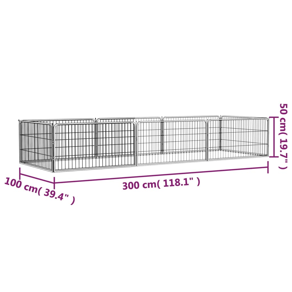 Hondenkennel 8 panelen 100x50 cm gepoedercoat staal zwart is nu te koop bij PeponiXL, paradijselijk wonen!