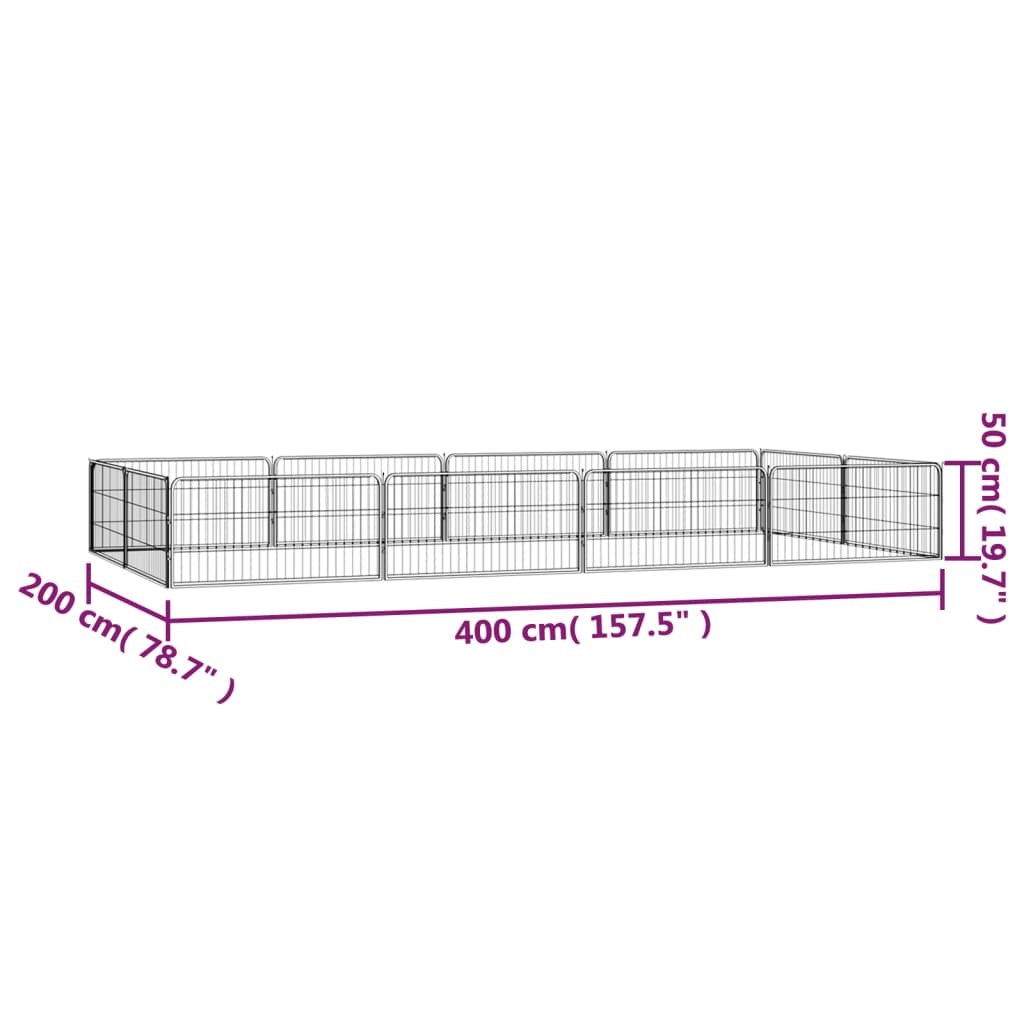 Hondenkennel 12 panelen 100x50 cm gepoedercoat staal zwart is nu te koop bij PeponiXL, paradijselijk wonen!