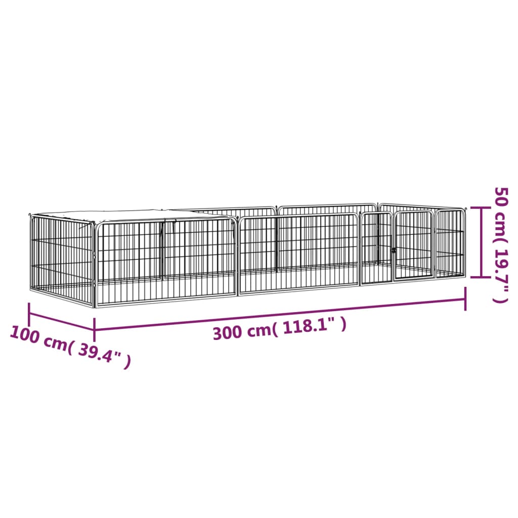Hondenkennel 8 panelen 100x50 cm gepoedercoat staal zwart is nu te koop bij PeponiXL, paradijselijk wonen!