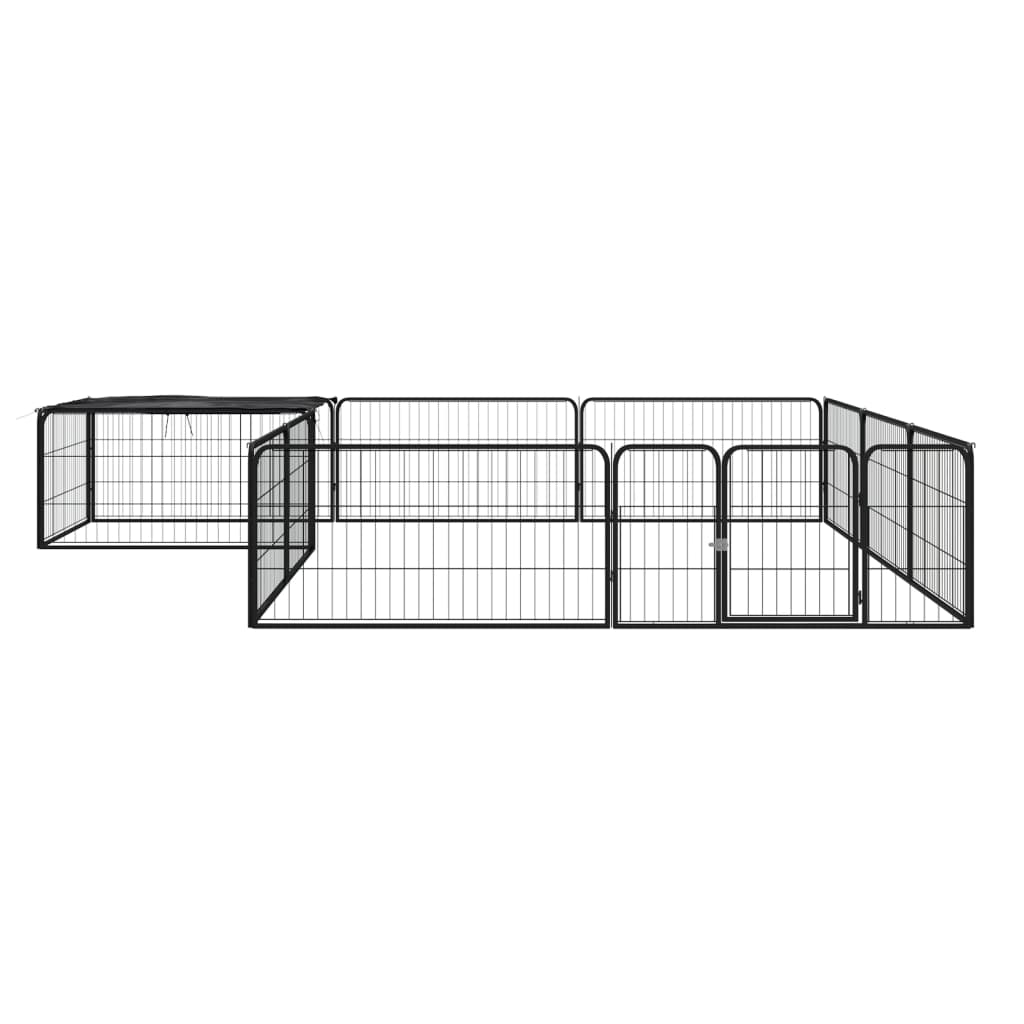Hondenkennel 12 panelen 100x50 cm gepoedercoat staal zwart is nu te koop bij PeponiXL, paradijselijk wonen!