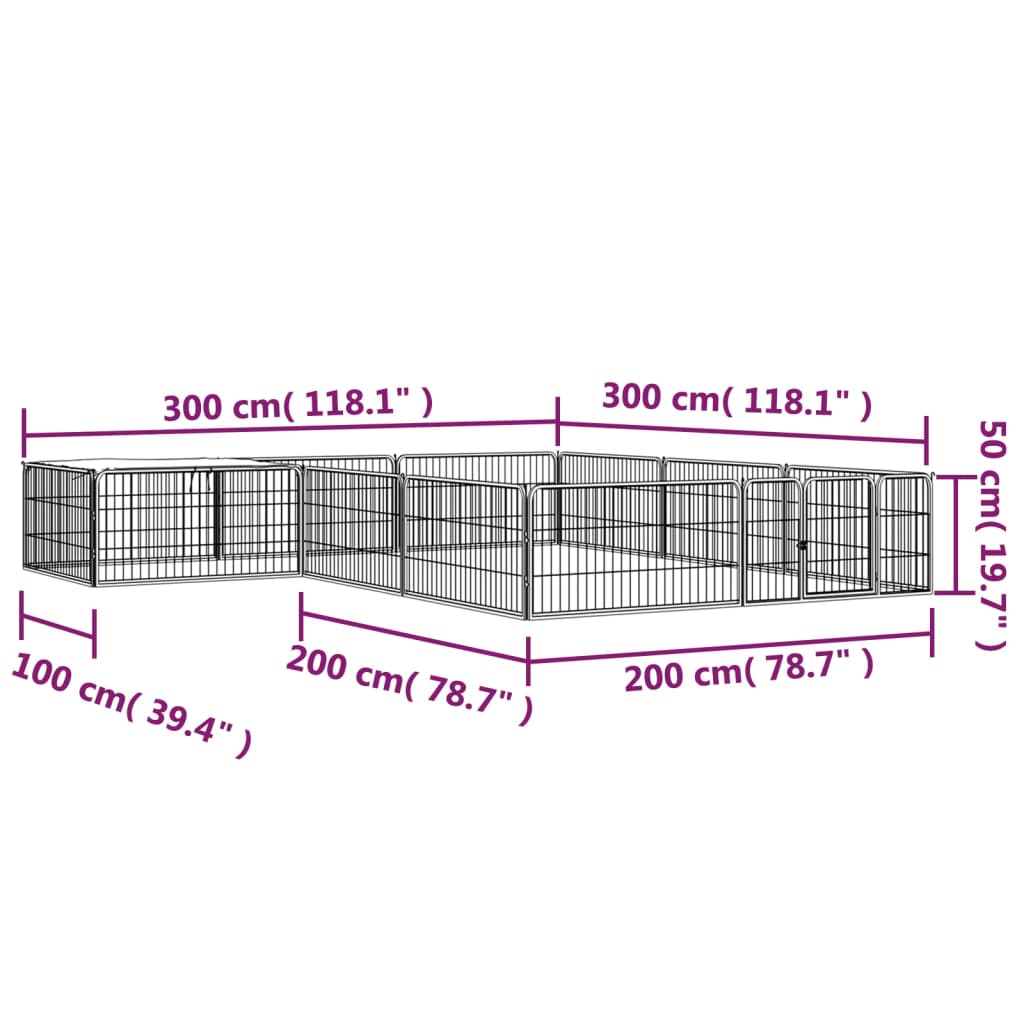 Hondenkennel 12 panelen 100x50 cm gepoedercoat staal zwart is nu te koop bij PeponiXL, paradijselijk wonen!