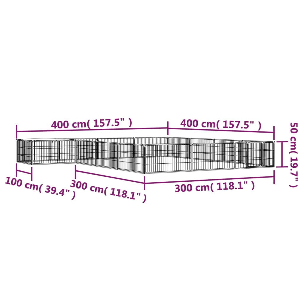 Hondenkennel 16 panelen 100x50 cm gepoedercoat staal zwart is nu te koop bij PeponiXL, paradijselijk wonen!