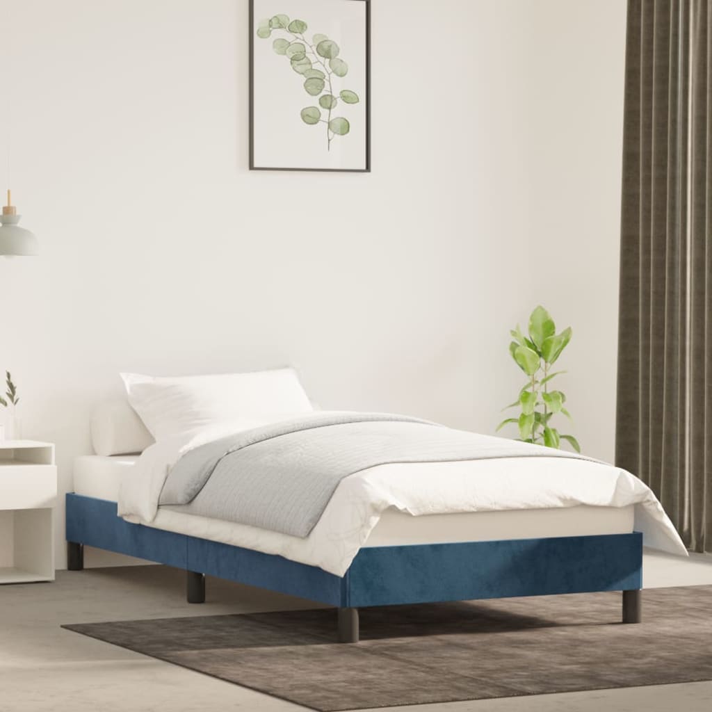 Bedframe zonder matras 90x200 cm fluweel donkerblauw is nu te koop bij PeponiXL, paradijselijk wonen!