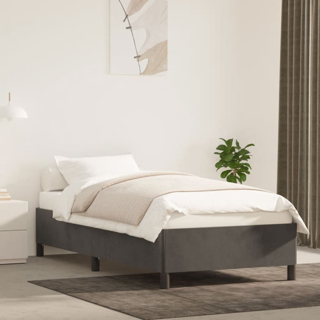Bedframe zonder matras 90x190 cm fluweel donkergrijs is nu te koop bij PeponiXL, paradijselijk wonen!