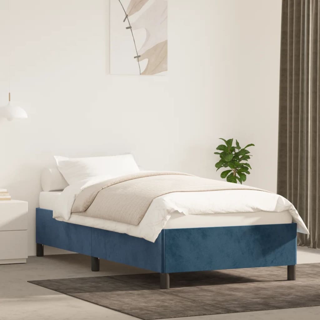 Bedframe zonder matras 100x200 cm fluweel donkerblauw is nu te koop bij PeponiXL, paradijselijk wonen!