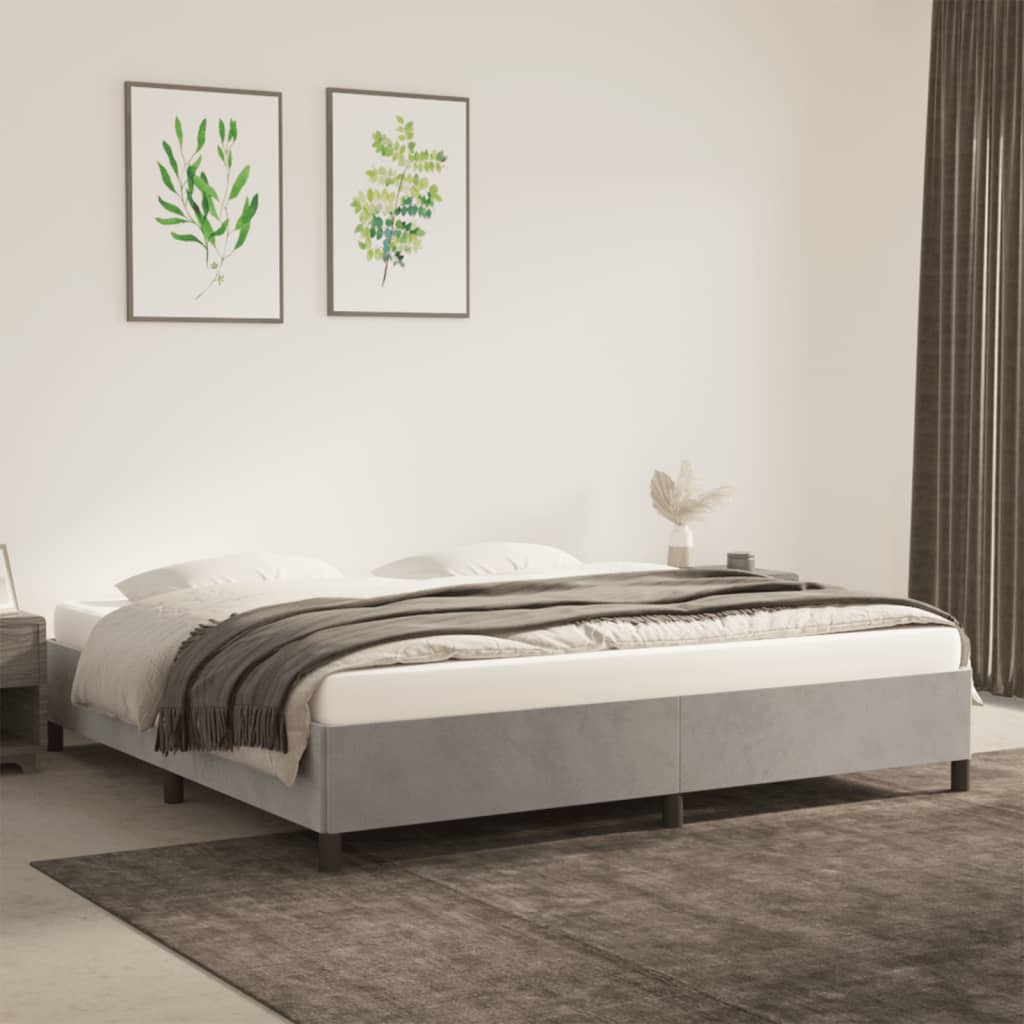 Bedframe zonder matras 200x200 cm fluweel lichtgrijs is nu te koop bij PeponiXL, paradijselijk wonen!