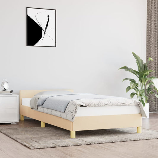 Bedframe met hoofdeinde zonder matras 90x190 cm stof crème is nu te koop bij PeponiXL, paradijselijk wonen!