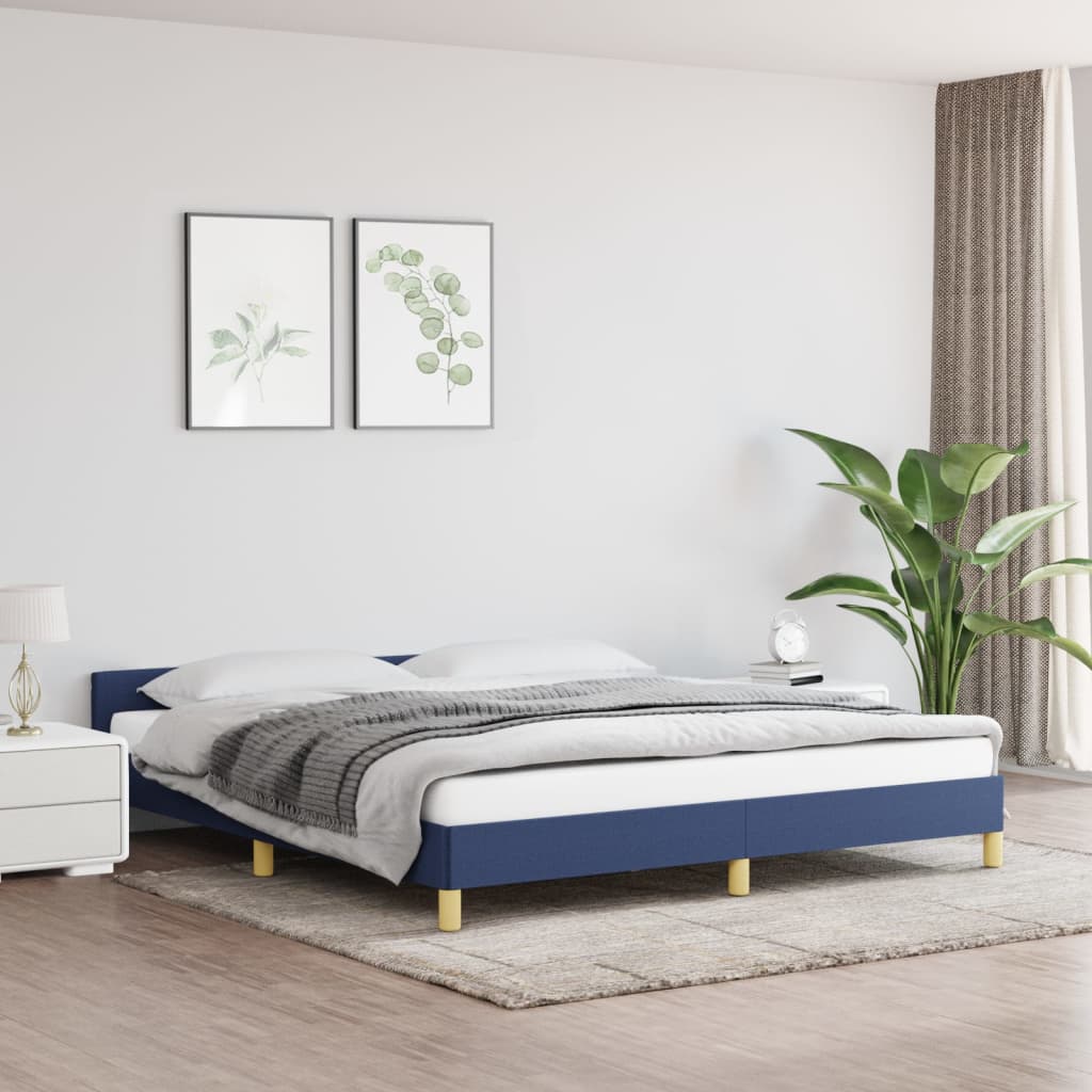 Bedframe met hoofdeinde zonder matras 160x200 cm stof blauw is nu te koop bij PeponiXL, paradijselijk wonen!