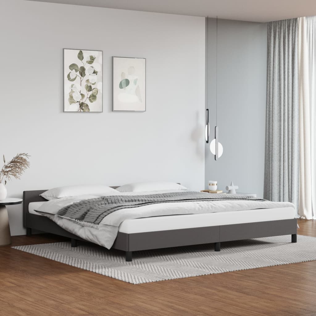 Bedframe met hoofdeinde zonder matras 200x200 cm grijs is nu te koop bij PeponiXL, paradijselijk wonen!