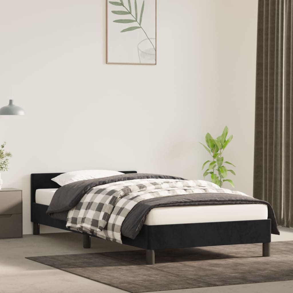 Bedframe met hoofdeinde zonder matras 90x200 cm fluweel zwart is nu te koop bij PeponiXL, paradijselijk wonen!