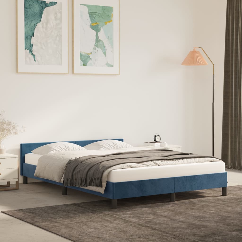 Bedframe zonder matras 140x190 cm fluweel donkerblauw is nu te koop bij PeponiXL, paradijselijk wonen!