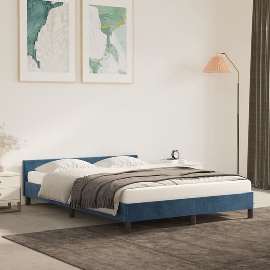 Bedframe zonder matras 140x190 cm fluweel donkerblauw is nu te koop bij PeponiXL, paradijselijk wonen!