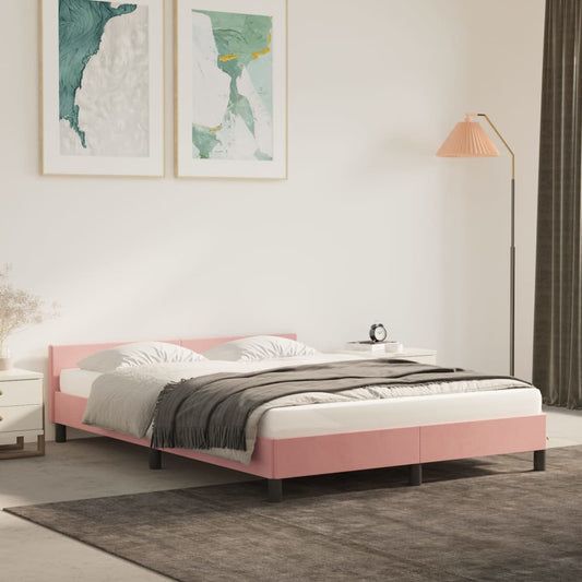Bedframe met hoofdeinde zonder matras 140x190 cm fluweel roze is nu te koop bij PeponiXL, paradijselijk wonen!