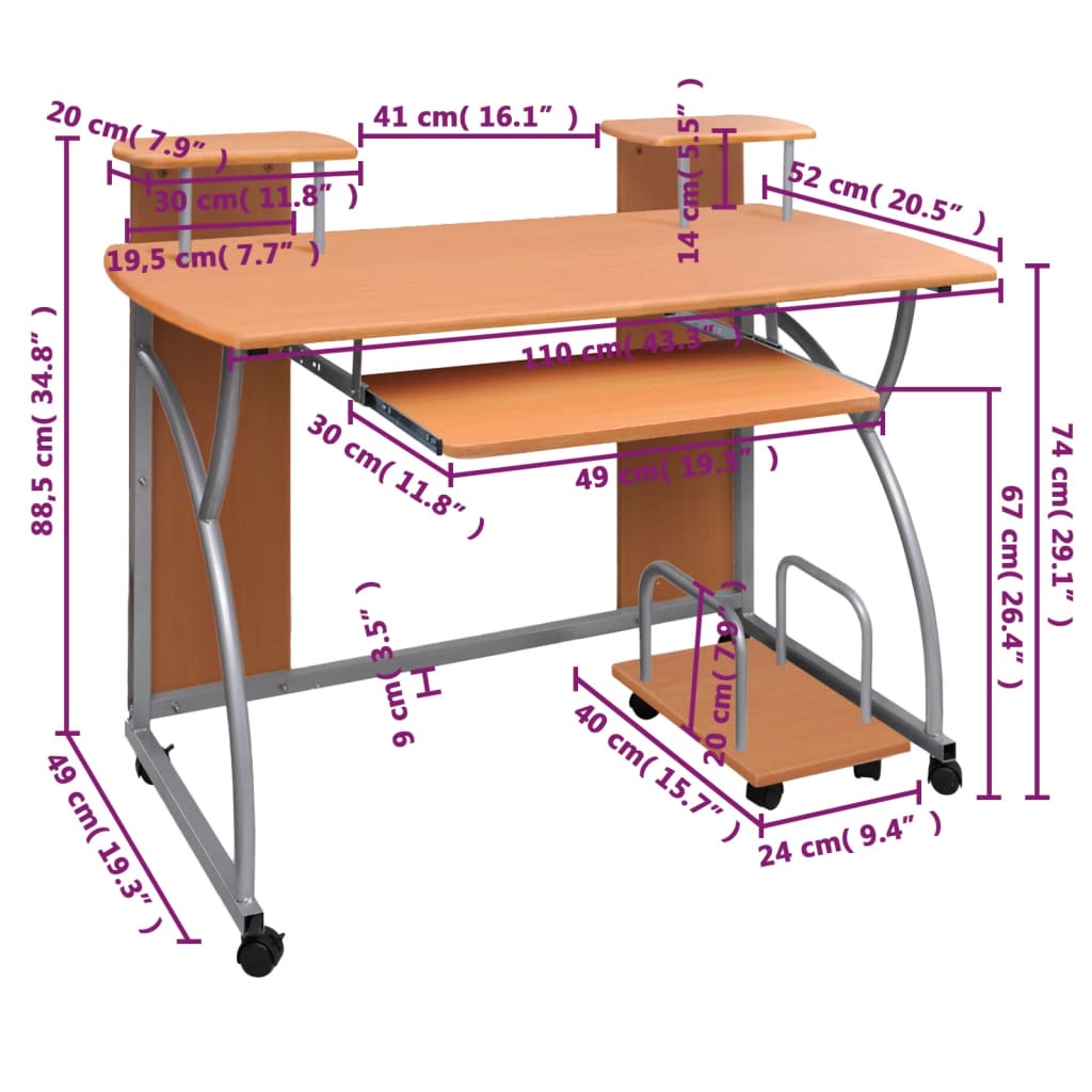 Computerbureau 110x52x88,5 cm bewerkt hout bruin is nu te koop bij PeponiXL, paradijselijk wonen!
