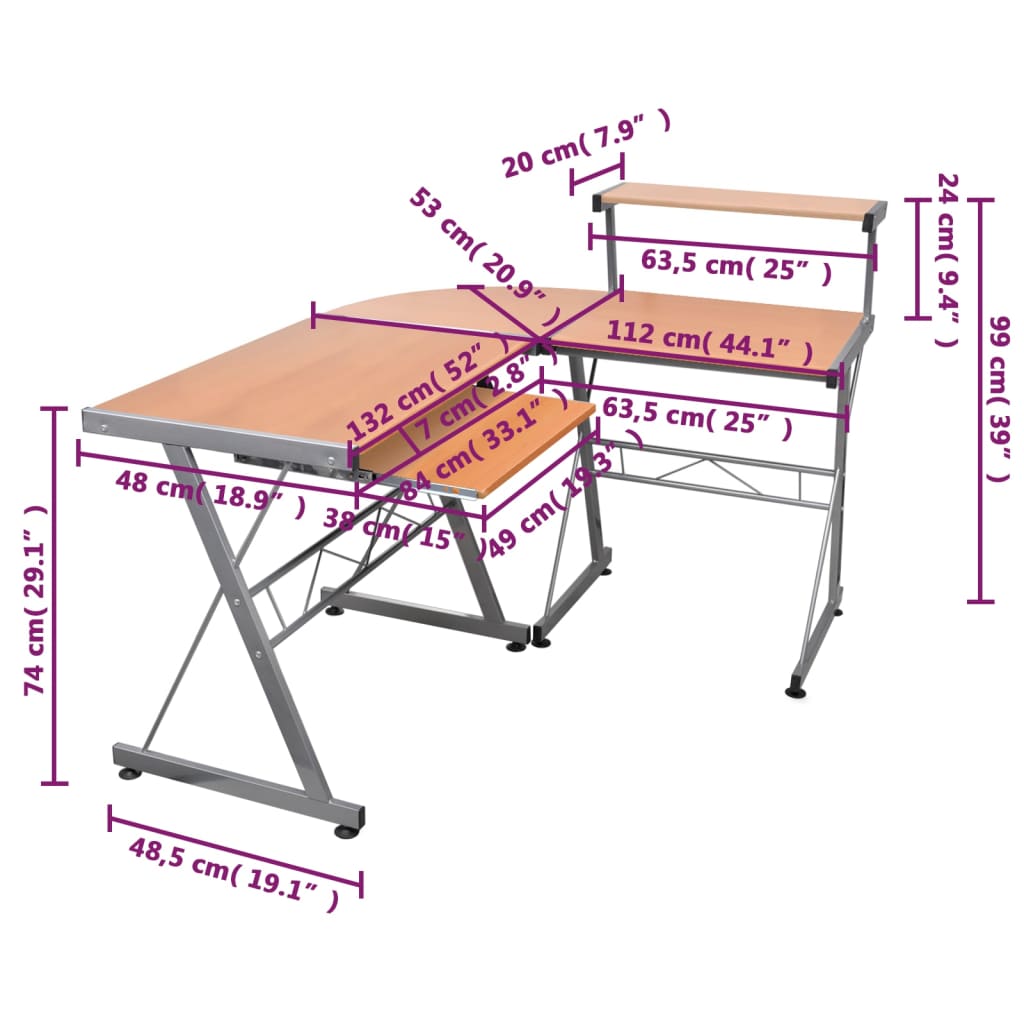Hoekbureau 132x112x99 cm bewerkt hout bruin is nu te koop bij PeponiXL, paradijselijk wonen!