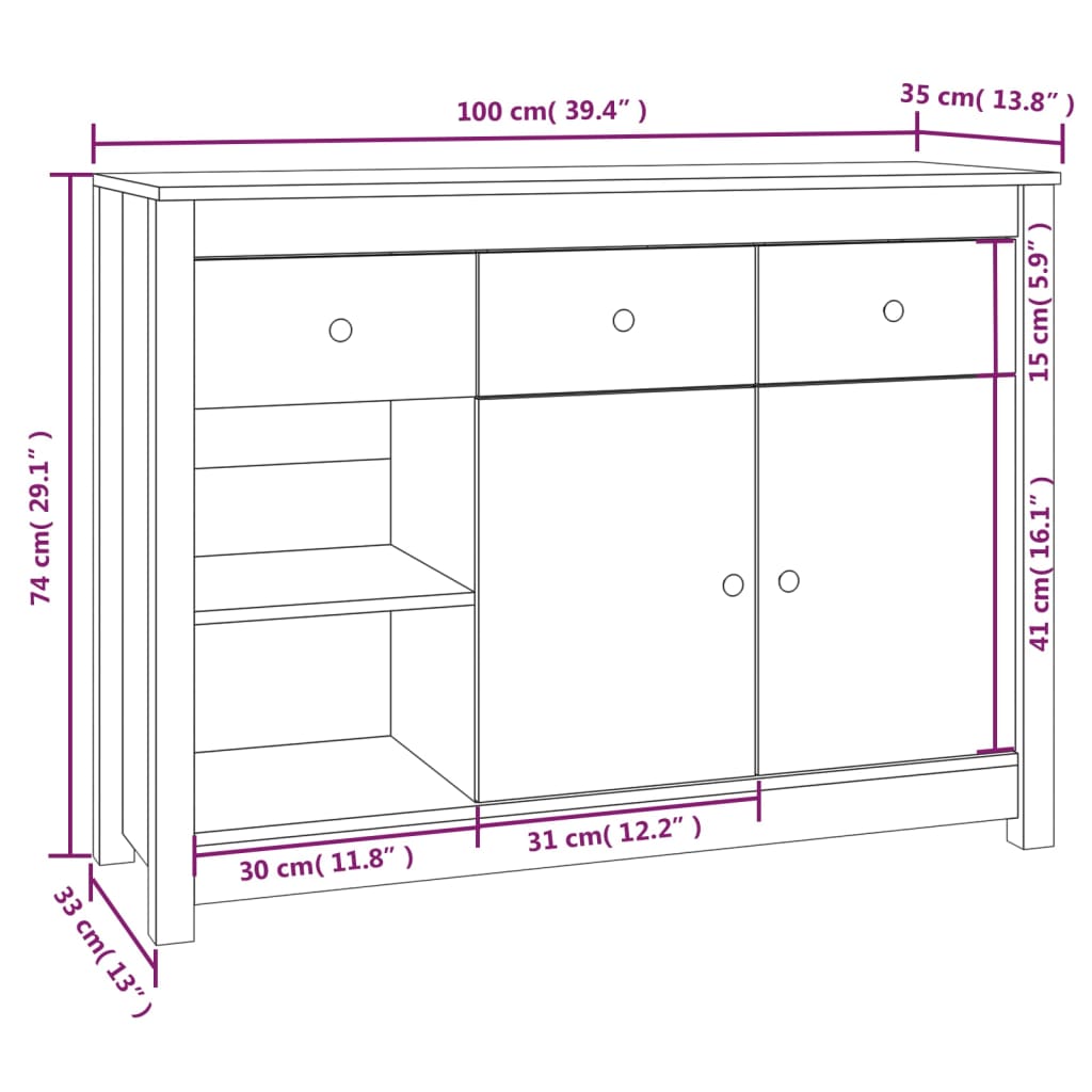 Dressoir 100x35x74 cm massief grenenhout honingbruin is nu te koop bij PeponiXL, paradijselijk wonen!