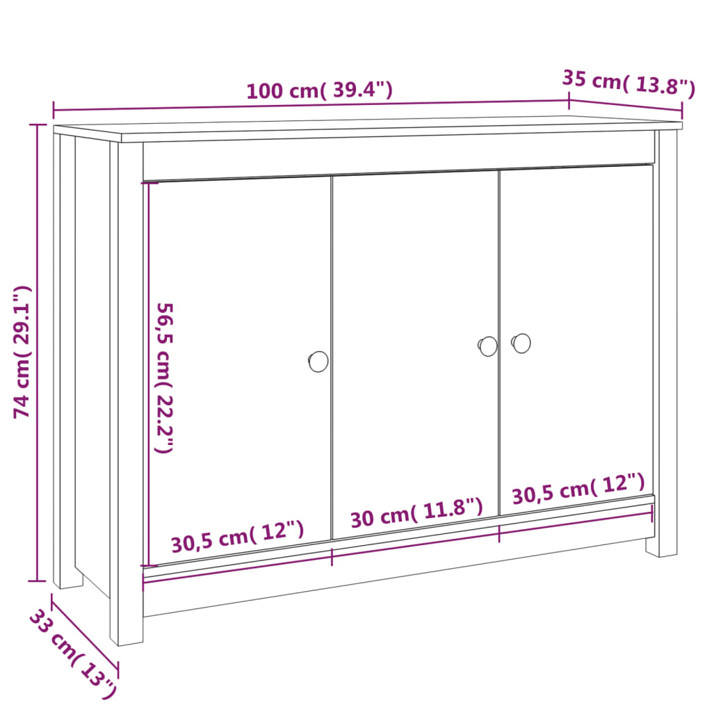 Dressoir 100x35x74 cm massief grenenhout grijs is nu te koop bij PeponiXL, paradijselijk wonen!