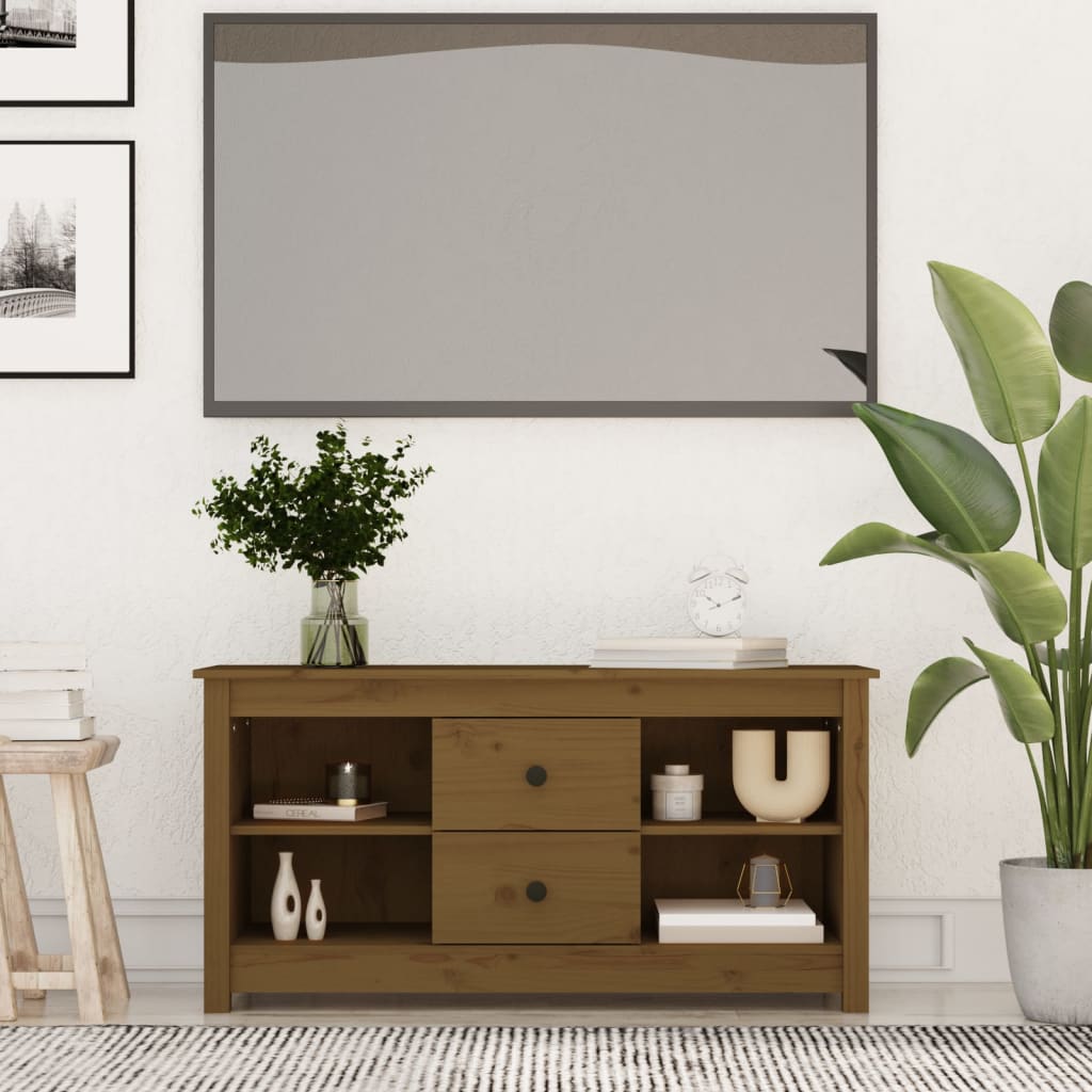 Tv-meubel 103x36,5x52 cm massief grenenhout honingbruin is nu te koop bij PeponiXL, paradijselijk wonen!
