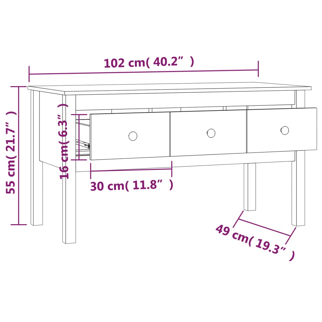 Salontafel 102x49x55 cm massief grenenhout zwart is nu te koop bij PeponiXL, paradijselijk wonen!