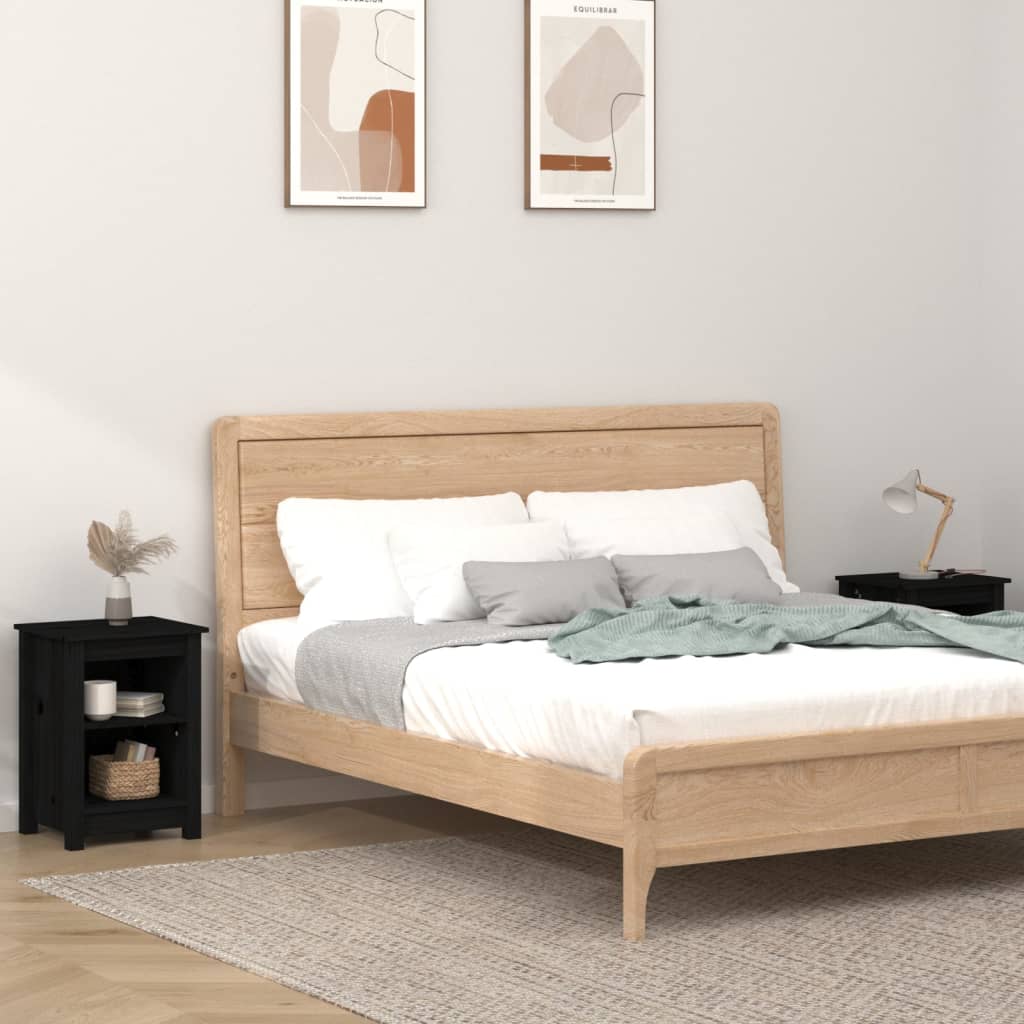 Nachtkastjes 2 st 40x35x55 cm massief grenenhout zwart is nu te koop bij PeponiXL, paradijselijk wonen!