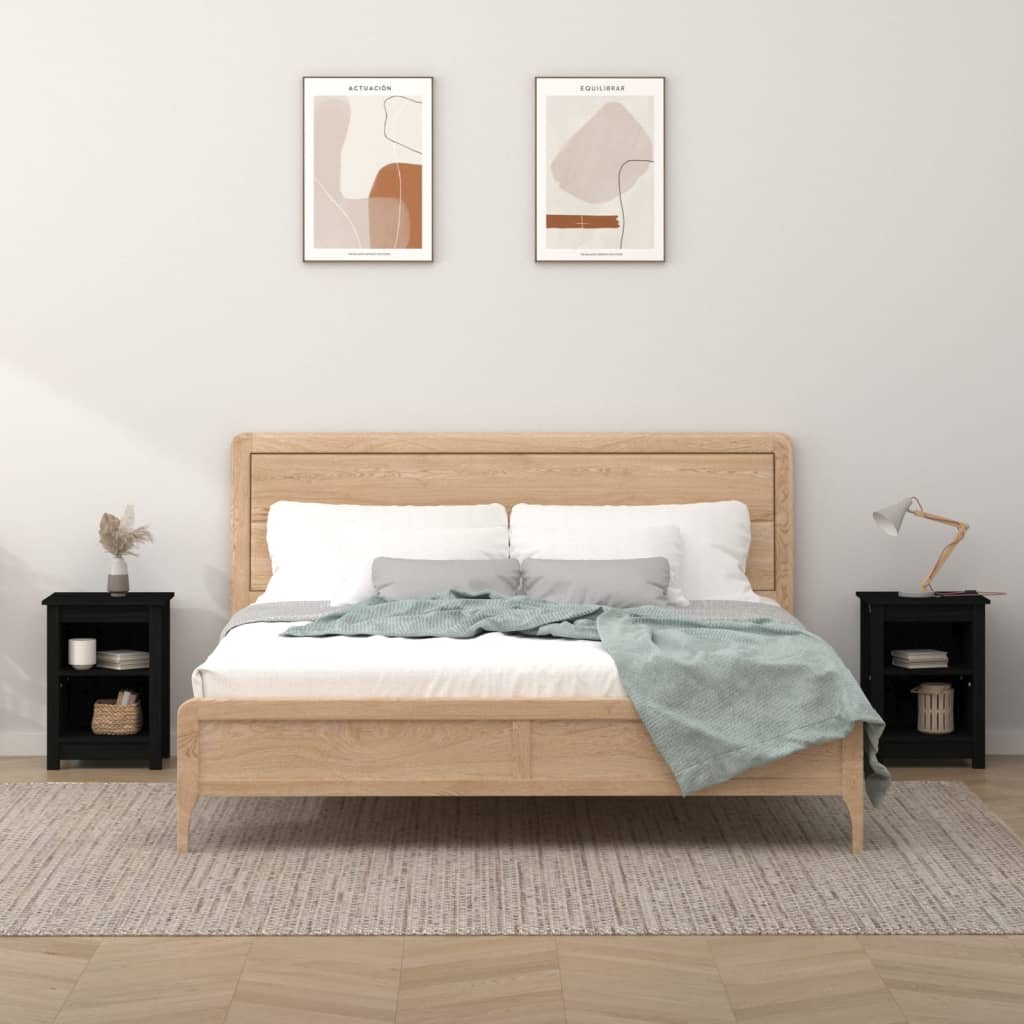 Nachtkastjes 2 st 40x35x55 cm massief grenenhout zwart is nu te koop bij PeponiXL, paradijselijk wonen!