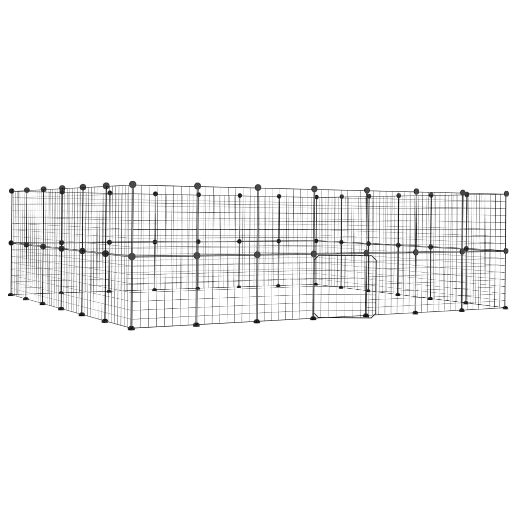 Huisdierenkooi met deur 52 panelen 35x35 cm staal zwart is nu te koop bij PeponiXL, paradijselijk wonen!