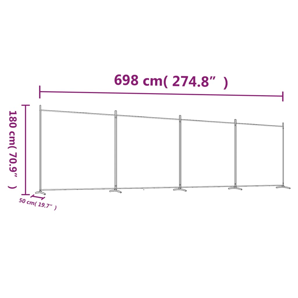 Kamerscherm met 4 panelen 698x180 cm stof antracietkleurig is nu te koop bij PeponiXL, paradijselijk wonen!