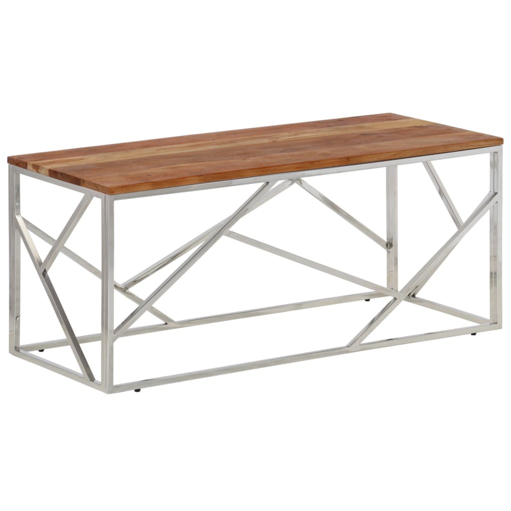 Salontafel roestvrij staal en massief acaciahout zilverkleurig is nu te koop bij PeponiXL, paradijselijk wonen!