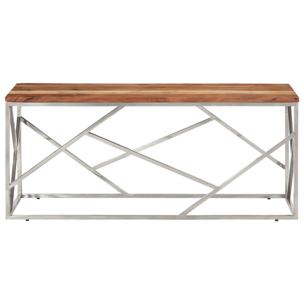 Salontafel roestvrij staal en massief acaciahout zilverkleurig is nu te koop bij PeponiXL, paradijselijk wonen!