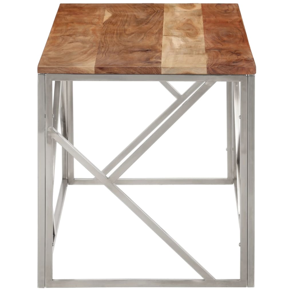 Salontafel roestvrij staal en massief acaciahout zilverkleurig is nu te koop bij PeponiXL, paradijselijk wonen!