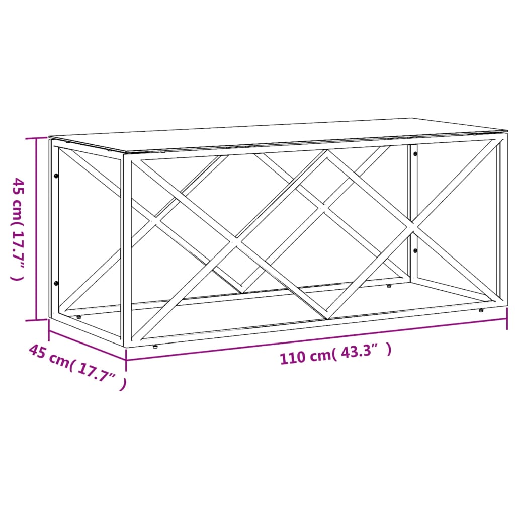 Salontafel 110x45x45 cm roestvrij staal en glas is nu te koop bij PeponiXL, paradijselijk wonen!