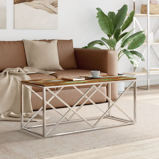 Salontafel roestvrij staal en massief hergebruikt hout is nu te koop bij PeponiXL, paradijselijk wonen!