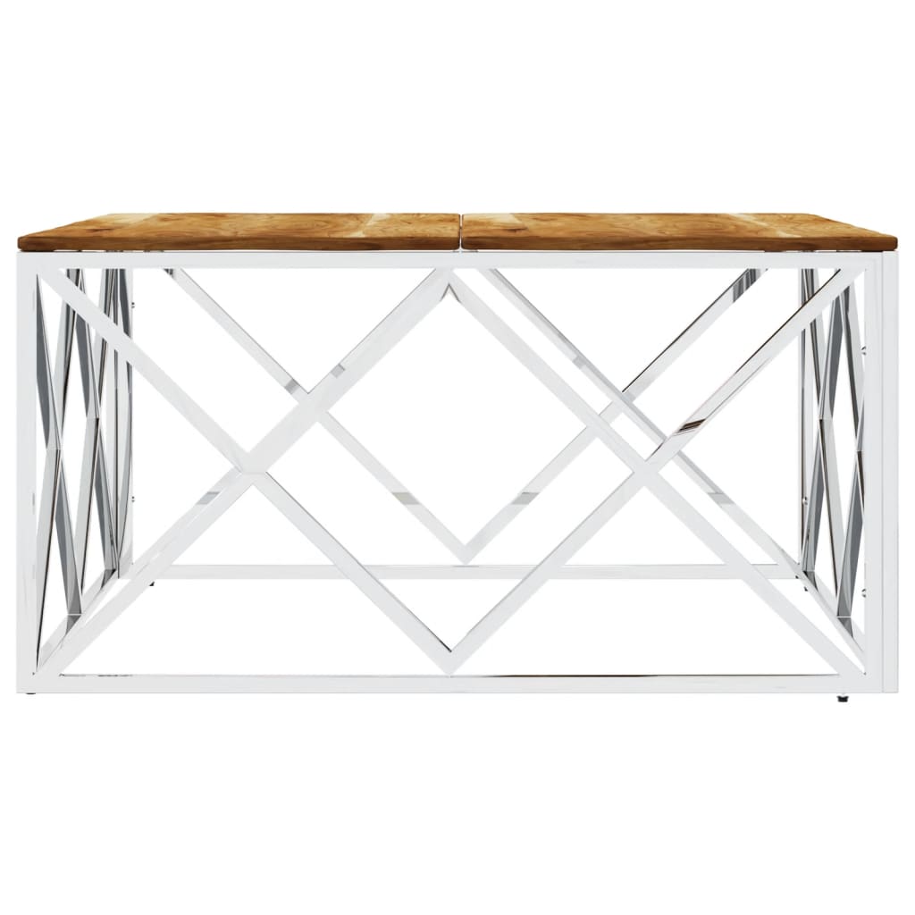 Salontafel roestvrij staal en massief acaciahout zilverkleurig is nu te koop bij PeponiXL, paradijselijk wonen!