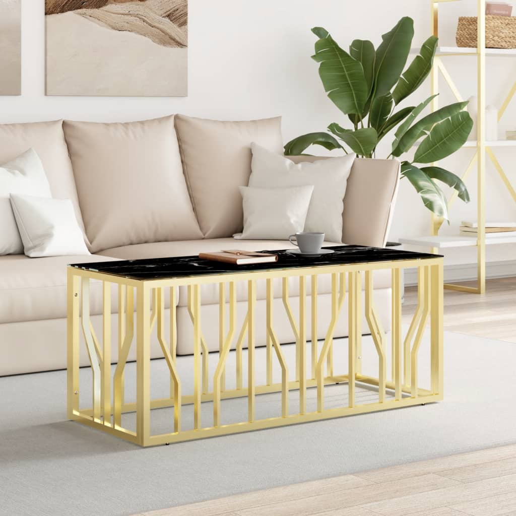 Salontafel 110x45x45 cm roestvrij staal en glas goudkleurig is nu te koop bij PeponiXL, paradijselijk wonen!