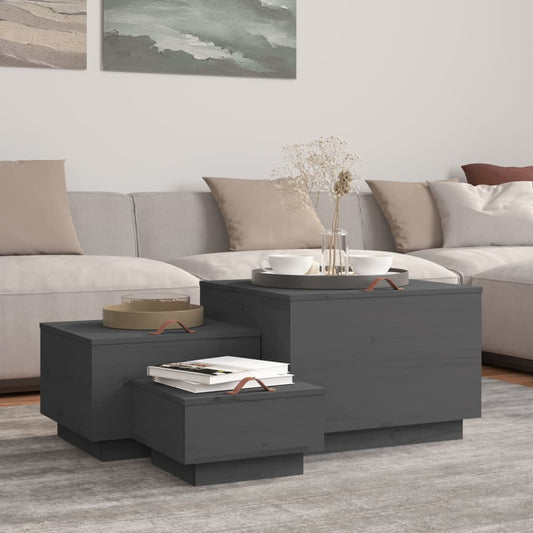 Opbergboxen met deksels 3 st massief grenenhout grijs is nu te koop bij PeponiXL, paradijselijk wonen!