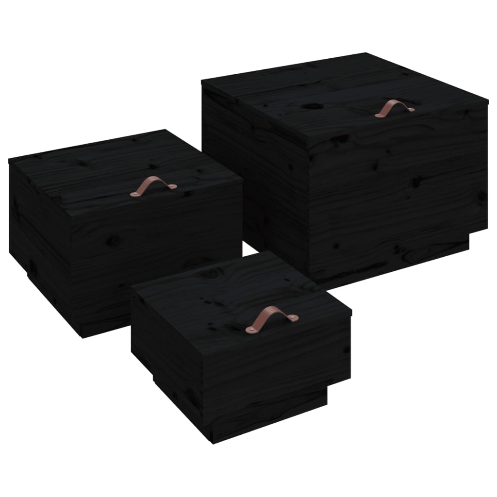Opbergboxen met deksels 3 st massief grenenhout zwart is nu te koop bij PeponiXL, paradijselijk wonen!