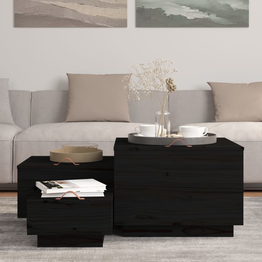 Opbergboxen met deksels 3 st massief grenenhout zwart is nu te koop bij PeponiXL, paradijselijk wonen!