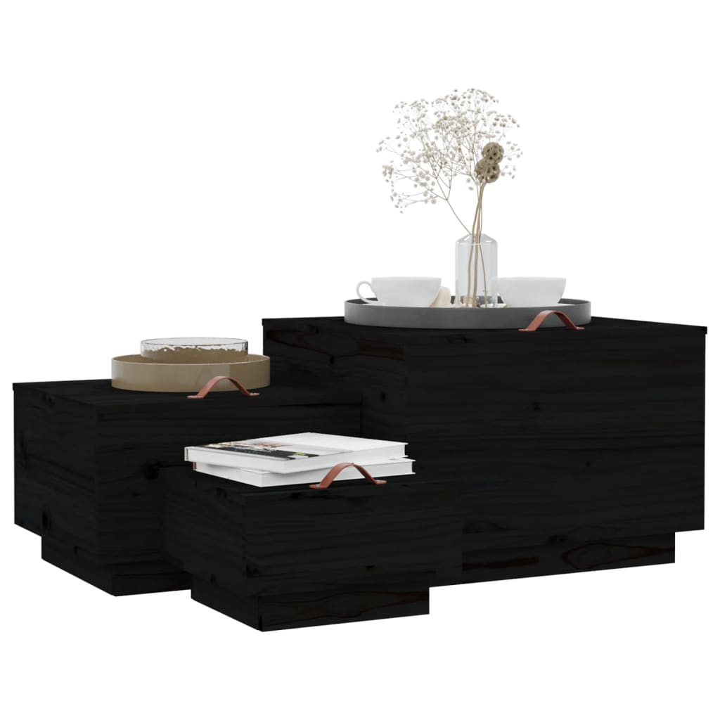 Opbergboxen met deksels 3 st massief grenenhout zwart is nu te koop bij PeponiXL, paradijselijk wonen!