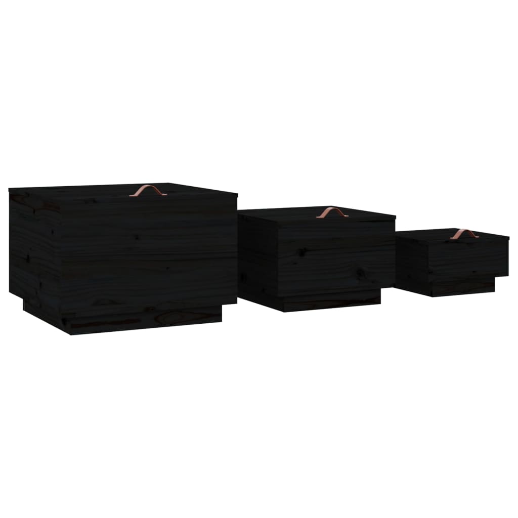 Opbergboxen met deksels 3 st massief grenenhout zwart is nu te koop bij PeponiXL, paradijselijk wonen!