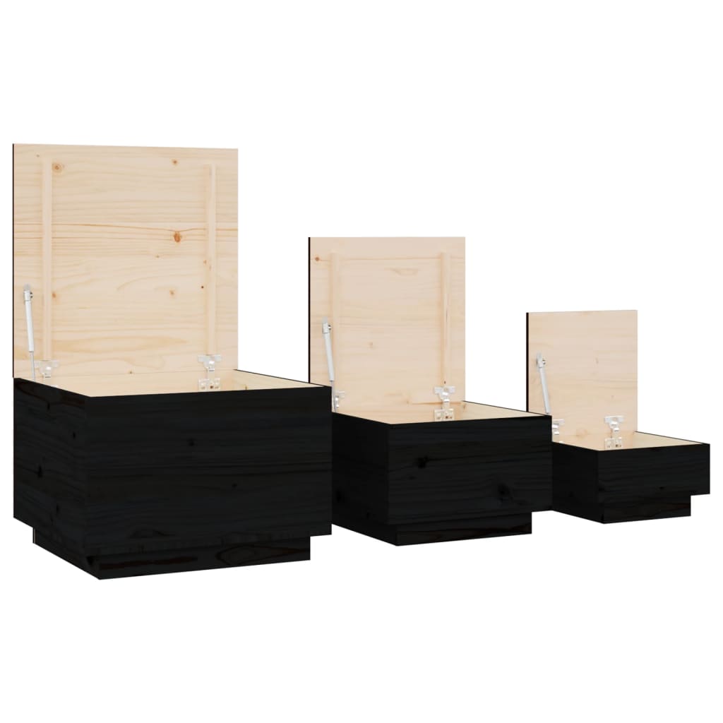 Opbergboxen met deksels 3 st massief grenenhout zwart is nu te koop bij PeponiXL, paradijselijk wonen!