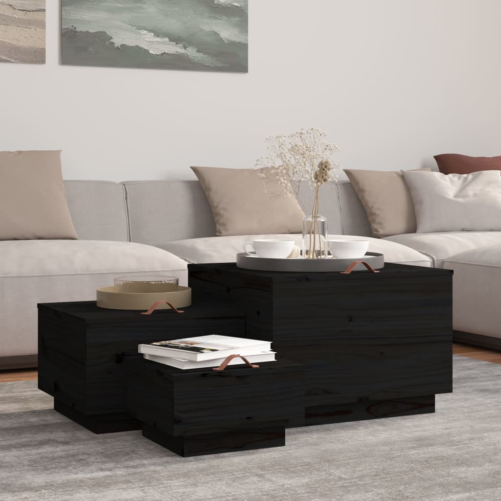 Opbergboxen met deksels 3 st massief grenenhout zwart is nu te koop bij PeponiXL, paradijselijk wonen!