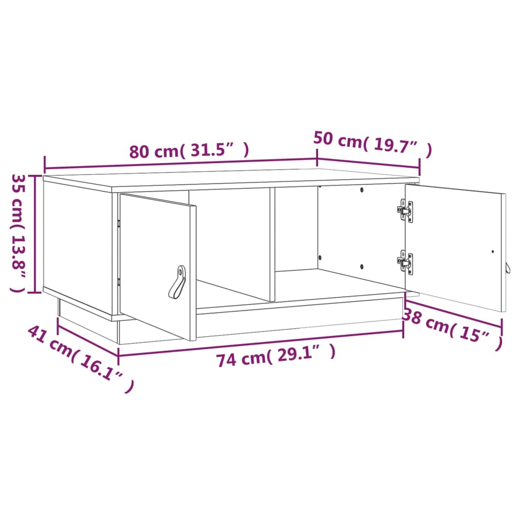 Salontafel 80x50x35 cm massief grenenhout zwart is nu te koop bij PeponiXL, paradijselijk wonen!