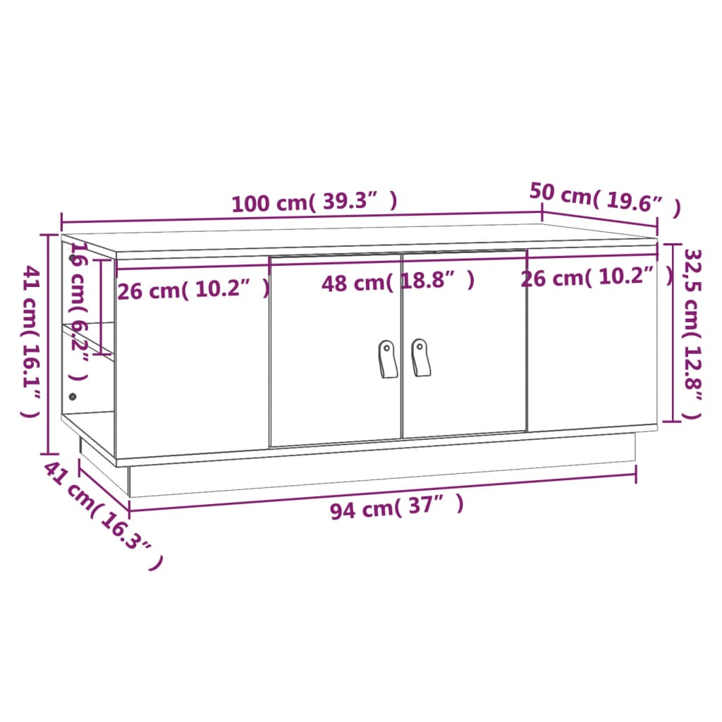 Salontafel 100x50x41 cm massief grenenhout wit is nu te koop bij PeponiXL, paradijselijk wonen!
